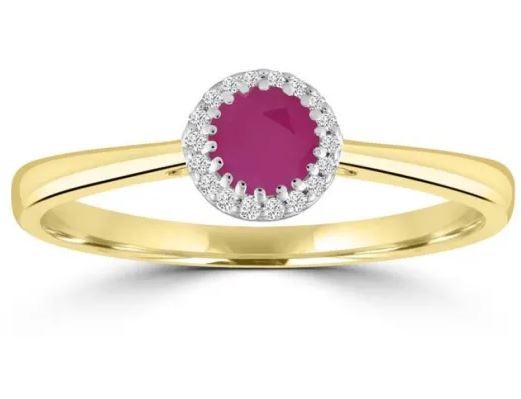9K Yellow GLD 0.05CT HI I1 DIAMOND RUBY RING