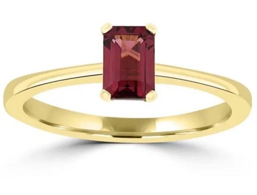 9K Yellow Gold EMERALD CUT RHODOLITE GARNET RING