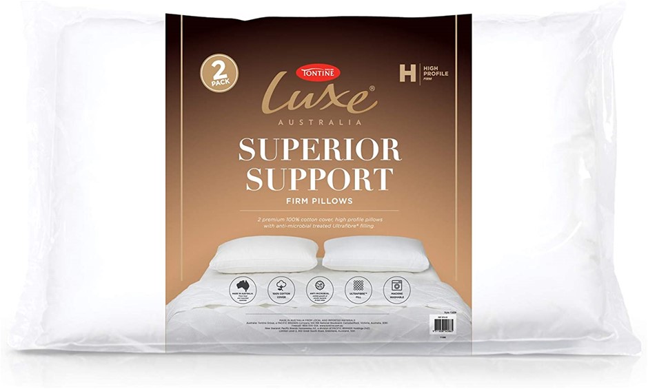 TONTINE 2pk Luxe Superior Support, High/Firm Pillow Duo Pack, Colour: White