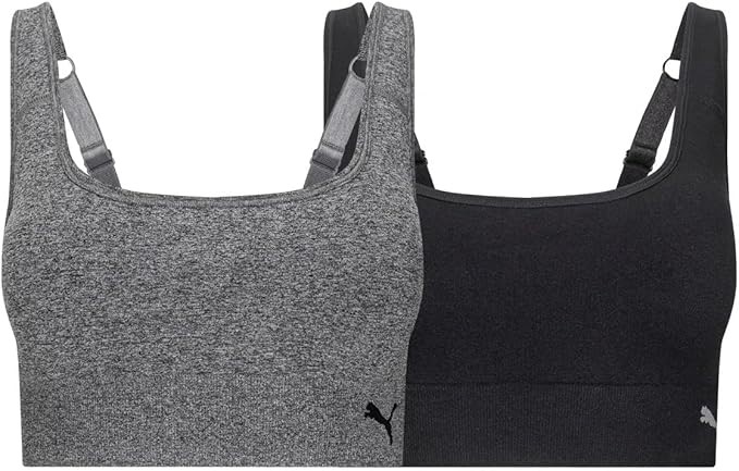 2 x 2-Pack PUMA Square Neck Seamless Sports Bras, Size M, Med Heather Grey/