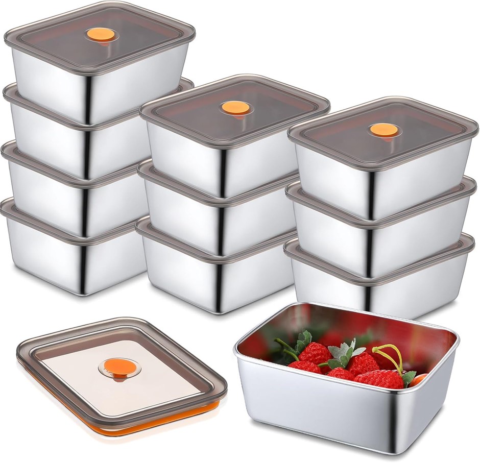 Layhit 10 Set Stainless Steel Food Containers with Lids Metal Marinating Sn