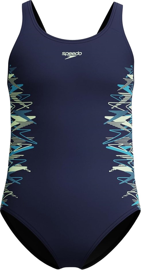 Speedo Girl's Thinstrap Muscleback One Piece Swimsuit, Peacoat/Clover, 11-1