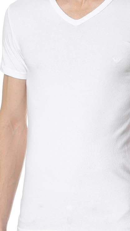 Emporio Armani Men's Cotton Stretch Vneck. White.