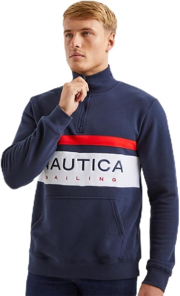 Nautica Men's Colton Quarter Zip Top, Dark Navy, X-Small
