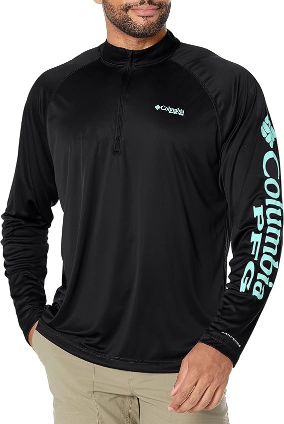 Columbia Men's Terminal Tackle Big & Tall 1/4 Zip Shirt, Black, Large Tall,