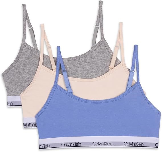 CALVIN KLEIN Girls' Girls 3 Pack Cropped Bralettes, Size M (7/8)