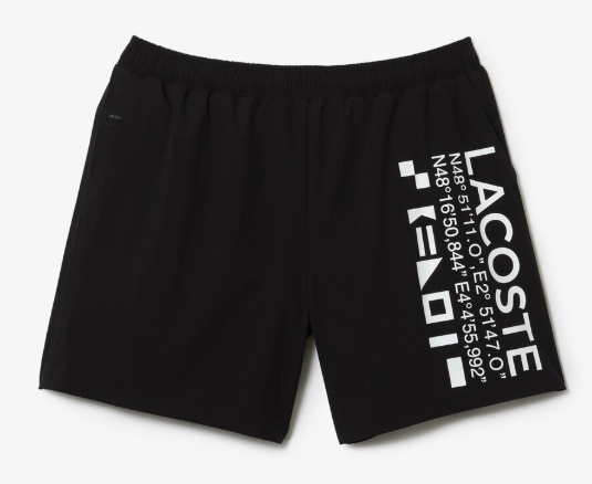 LACOSTE Men's Nautical Print Swim Shorts, Black, Size L