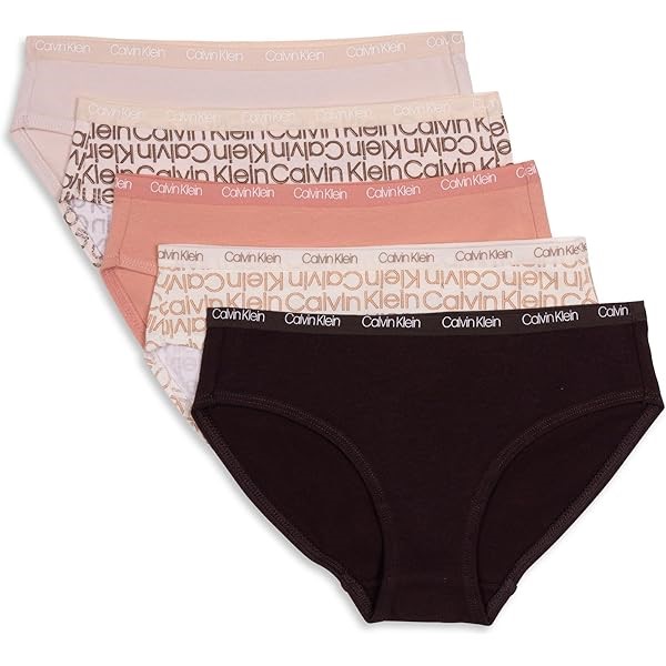 CALVIN KLEIN Girls' 5 Pack Bikini - Monochrome, Size M (7/8)