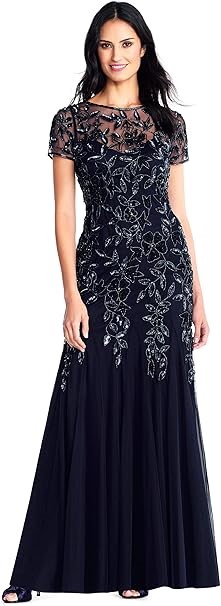 ADRIANA PAPELL Women's Short Sleeve All Over Sequin Gown, Size 10