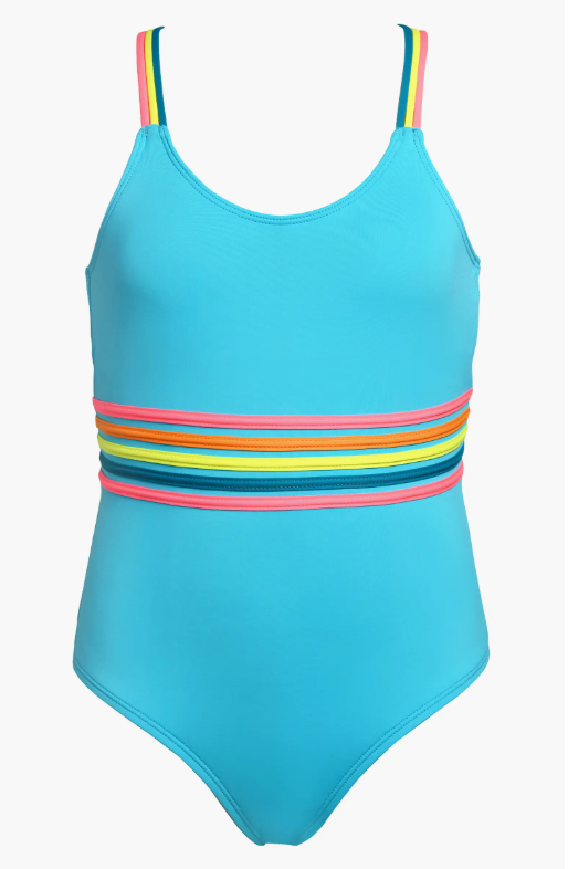 HOBIE Girls One Piece Swimsuit, Blue Hawaii//Smiles for Miles, 12