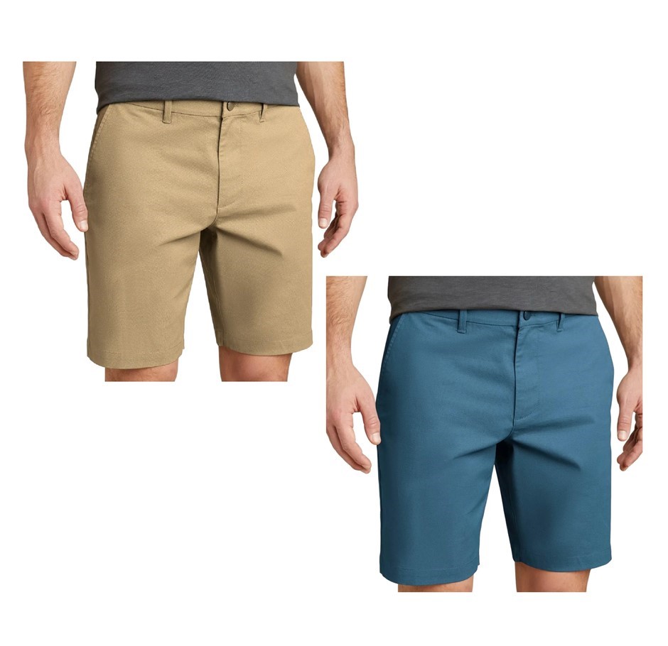 2 x ENGLISH LAUNDRY Men's Flat Front Shorts, Size 42, 98% Cotton, Tan & Med