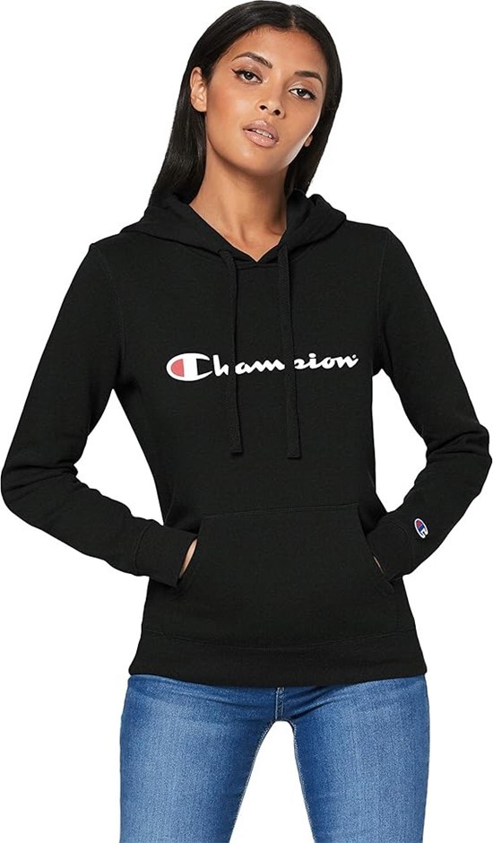CHAMPION Women's Script Hoodie, Size M, Black (BLK), CWG4N. RRP: $79.99.