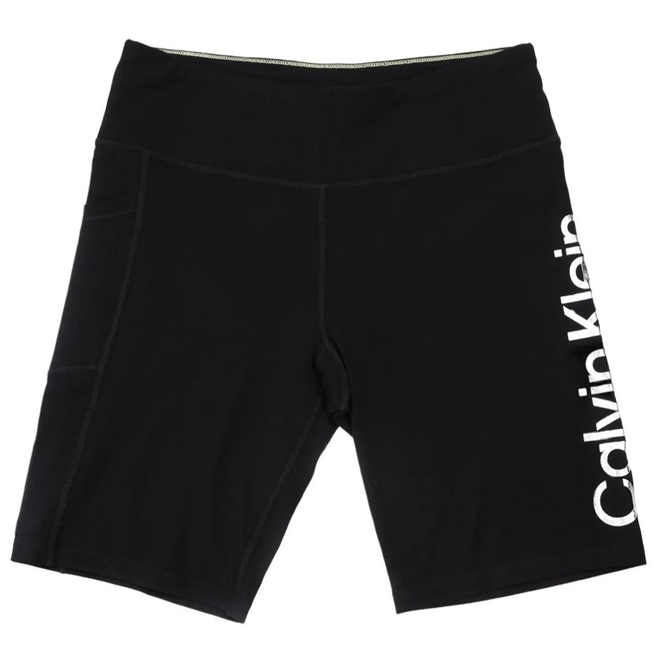 CALVIN KLEIN Women's Short Leggings, Size M, 90% Cotton, Black/Silver (BSV)