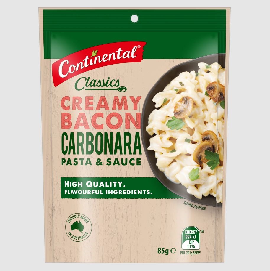 24 x CONTINENTAL Creamy Bacon Carbonara Pasta & Sauce, 85g.