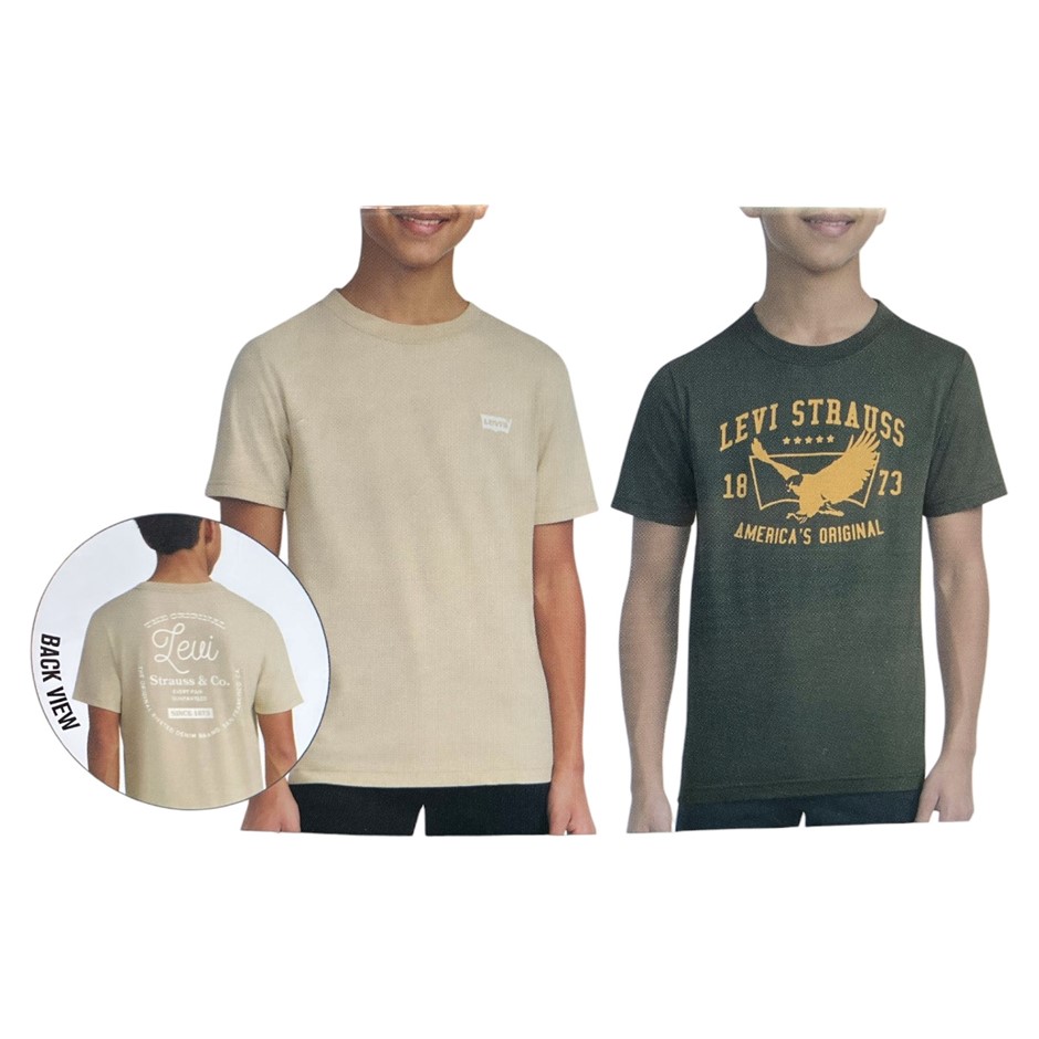 2-Pack LEVI'S Youth Tees, Size XL (15/16), 60% Cotton, Beige/Green. Buyers