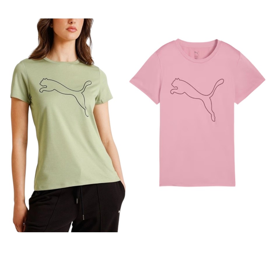 2 x PUMA Women's Tad ESS Heather Logo Tee, Size XL, Lux Army & Poised Pink,