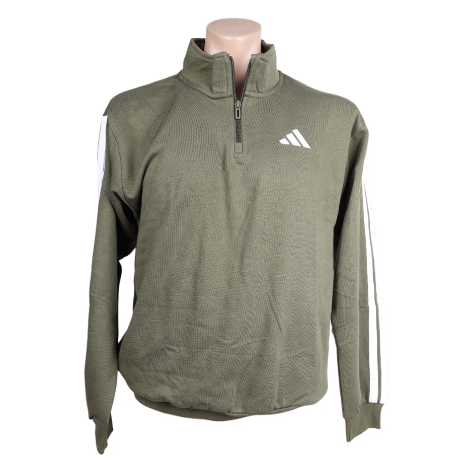 ADIDAS Men's Fleece 3S 1/4 Zip Sweater, Size AU L, 70% Cotton, Olive Strata