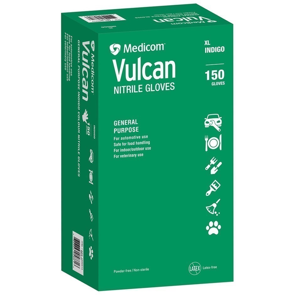 2 x MEDICOM Pack of 150pc Vulcan Nitrile Gloves, Extra-Large, Indigo, 16565