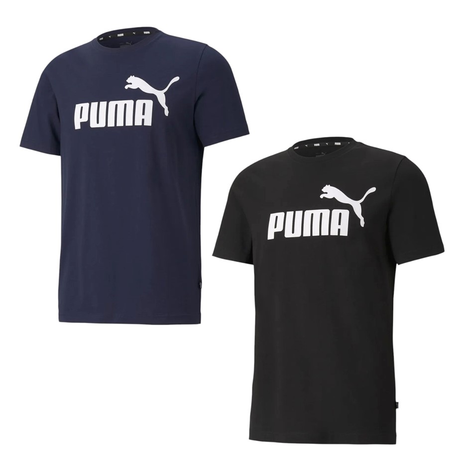 2 x PUMA Men's ESS Logo Tees, Size S, Cotton, Black & Peacoat/Navy, 848847.