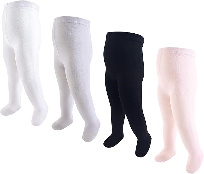TOUCHED BY NATURE 4-Pack Kids' Tights, Size 12-14Y, Organic Cotton, Light P