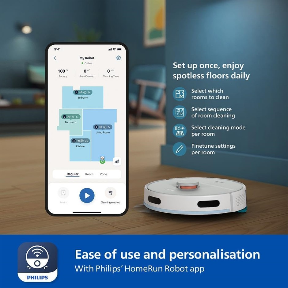 PHILIPS Homerun 2000 Series: 2-in-1 Robot Vacuum and Mop with 2700 Pa Sucti