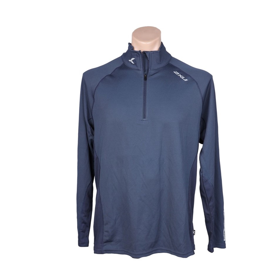 2XU Men's Long Sleeve Ziptech Polo Shirt, Size M, Navy/Reflective. Buyers