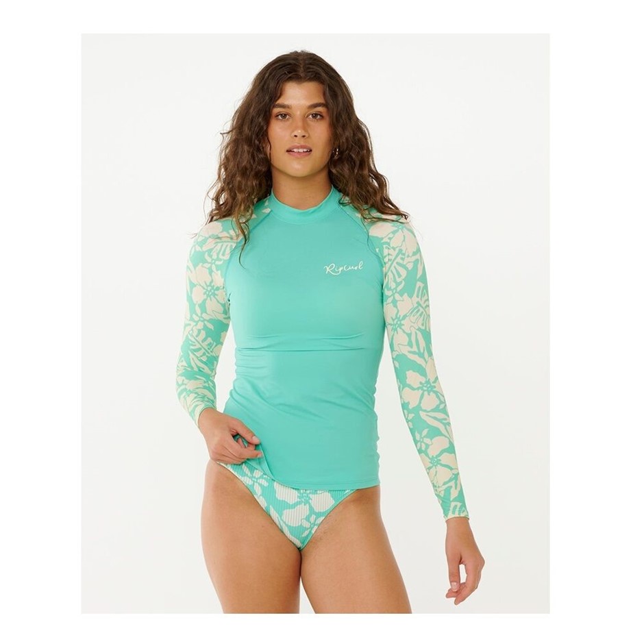 RIP CURL Women's Sun To Sea L/S UV Rashguard, Size S, Aqua (0046). RRP: $79