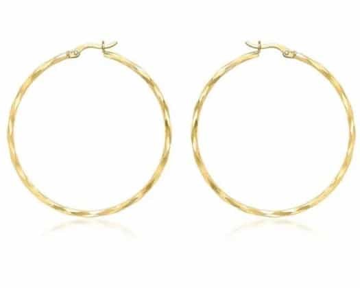 9K Yellow GOLD HLW DIAMOND CUT HOOP EARRINGS 42mm