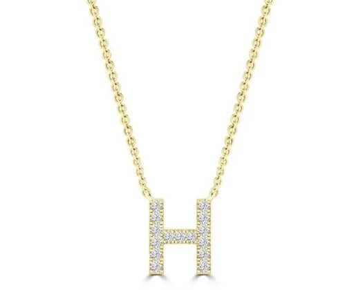 9K YELLOW GOLD 'H' 0.09 HI I1 DIAMOND NECKLACE 40+5cm
