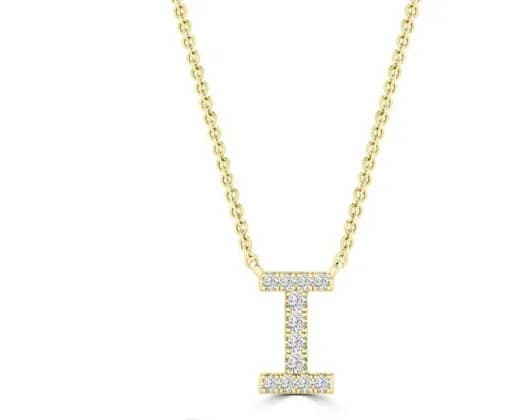 9K YELLOW GOLD 'I' 0.06 HI I1 DIAMOND NECKLACE 40+5cm