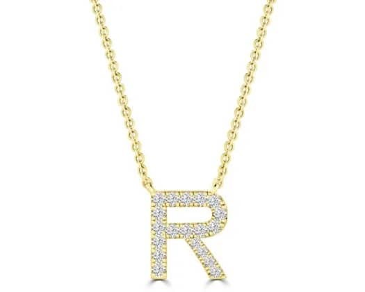 9K YELLOW GOLD 'R' 0.09 HI I1 DIAMOND NECKLACE 40+5cm