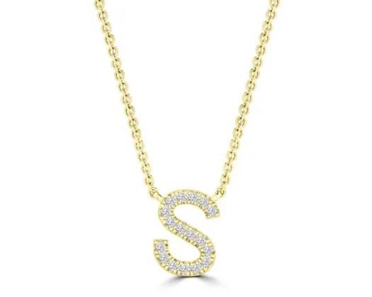 9K YELLOW GOLD 'S' 0.06 HI I1 DIAMOND NECKLACE 40+5cm