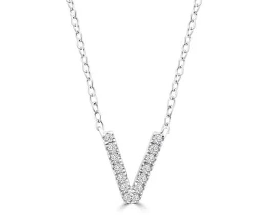 9K WHITE GOLD 'V' 0.06 HI I1 DIAMOND NECKLACE 40+5cm