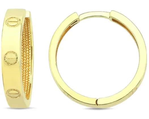 9K Yellow Gold LOCK HOOP EARRINGS 18mm