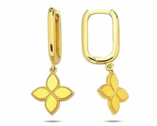 9K Yellow Gold FLORAL OVAL HUGGIE EARRINGS
