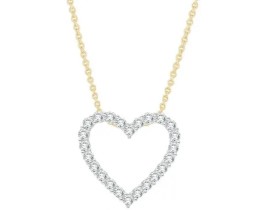9K YELLOW GOLD 0.50ct F VS LAB DIAMOND OPEN HEART NECKLACE 40+5cm