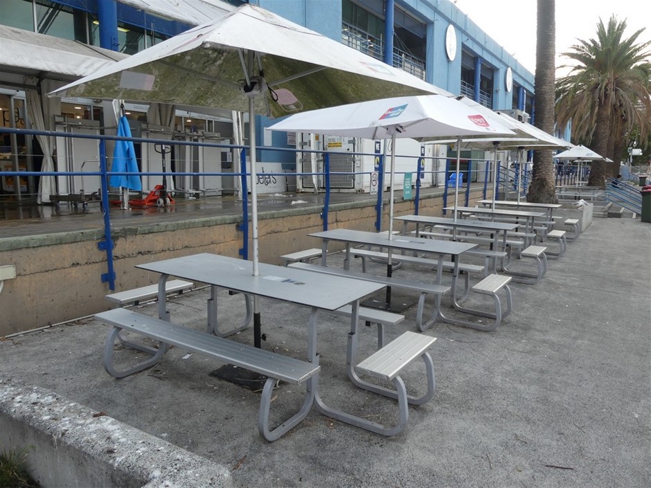 Alfresco Table And Bench Setting With Umbrella (Qty 6)