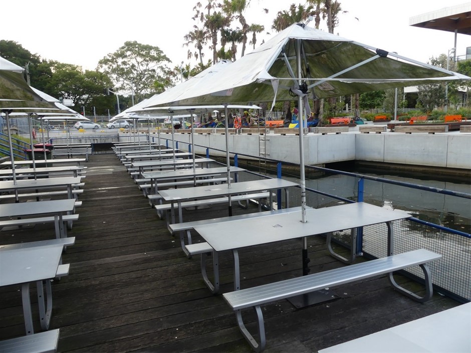 Alfresco Table And Bench Setting With Umbrella (Qty 6)