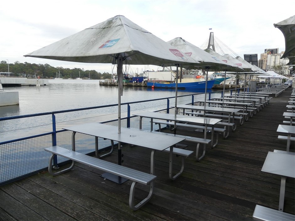 Alfresco Table And Bench Setting With Umbrella (Qty 6)