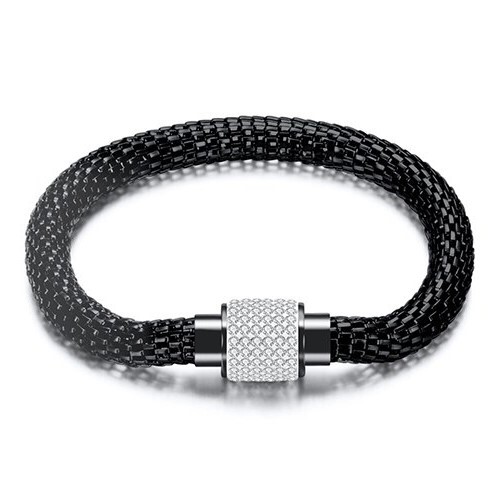 Simulated Diamond Black Stainless Steel Snake Chain Bracelet