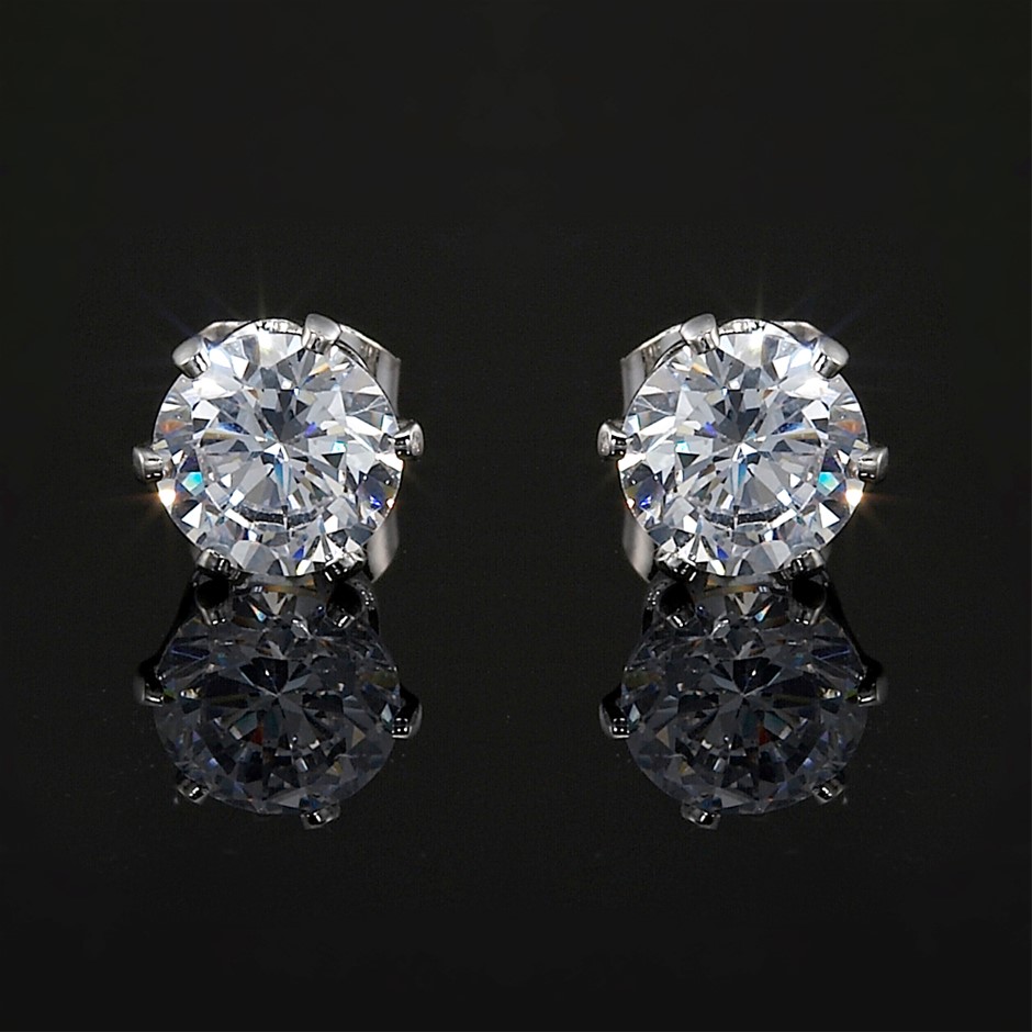 Solid 925 Sterling Silver 6mm Stud Earrings 2 Crystals by Swarovski®