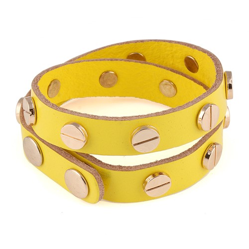 Yellow Leather Rivet Cuff Bracelet