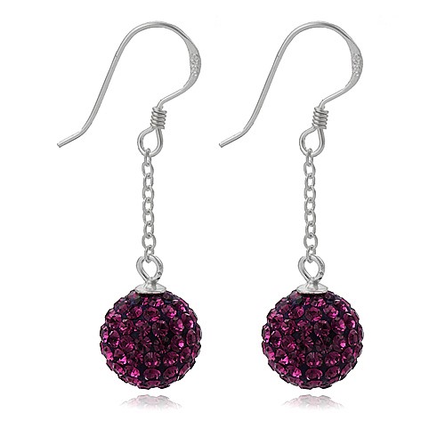 Purple Crystal Disco Ball Earrings made with solid 925 Sterling Silver