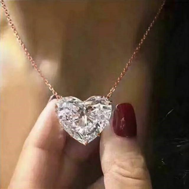 Designer Simulated Diamond Heart Pendant Necklace in Rose