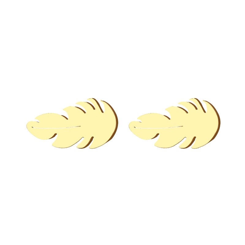 Classic Stainless Steel Feather Stud Earrings - Yellow