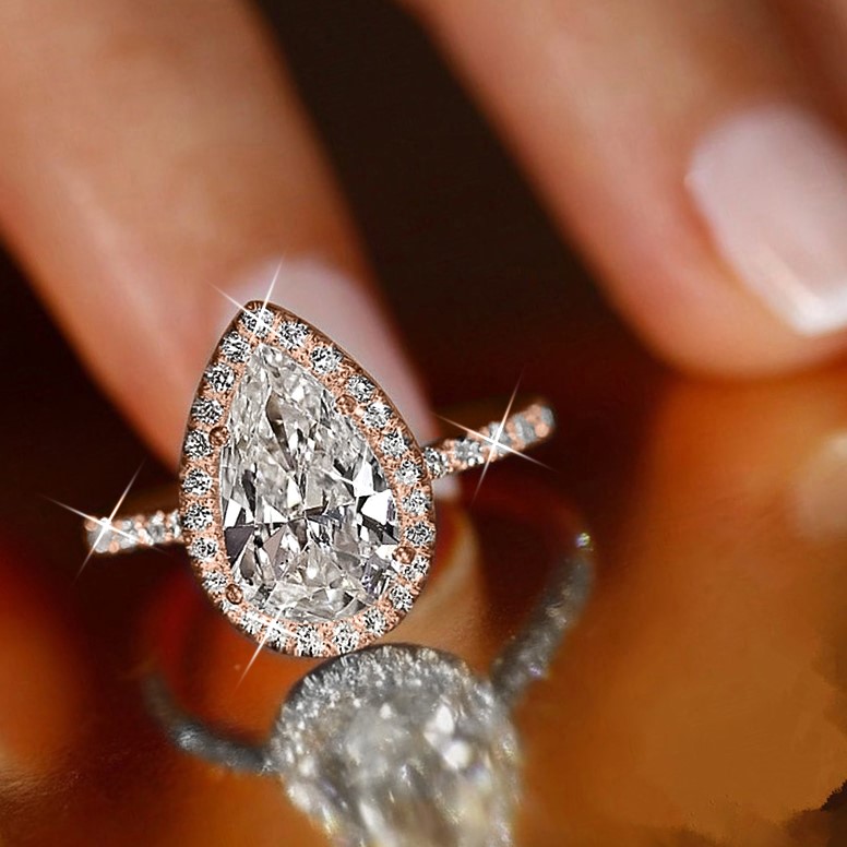 Statement Simulated Diamond Tear Drop Ring in Rose - US Size 7