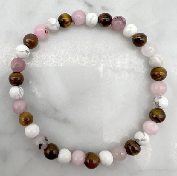6mm Cherry Blossom Jasper, Howlite & Tiger Eye Stretch Beaded Bracelet