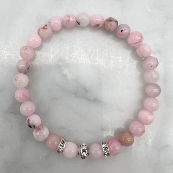 6mm Cherry Blossom Jasper & Rhinestone Stretch Beaded Bracelet