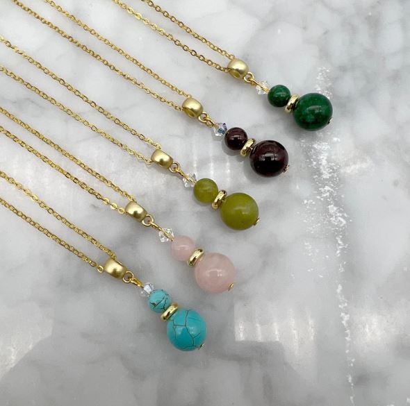 Assorted Gemstone & Swarovski® Austrian Crystal Gold Plated Pendant