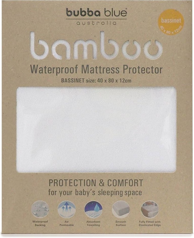 BUBBA BLUE Bamboo Mattress Bassinet Protector, White (40cm x 80cm x 12cm)